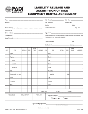 Liability Release and Equipment Rental Agreement