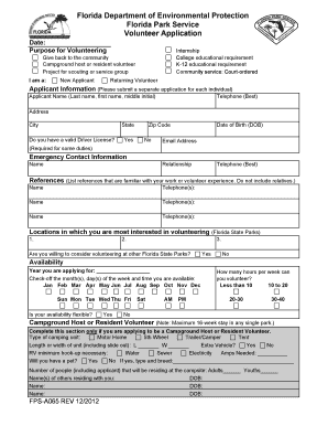 Florida State Parks Volunteer Application