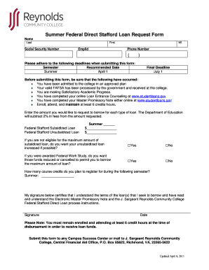 Summer Federal Direct Stafford Loan Request Form