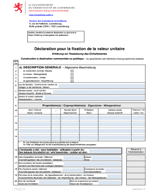 Déclaration pour la fixation de la valeur unitaire