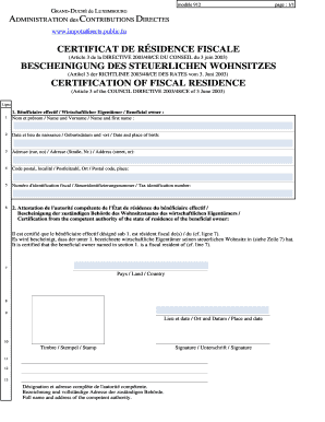 CERTIFICAT DE RÉSIDENCE FISCALE