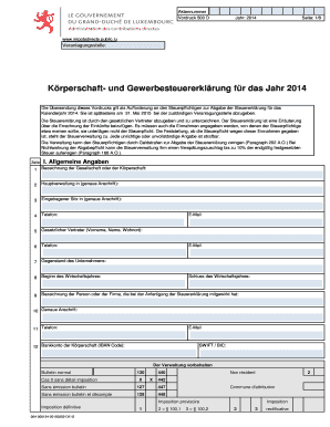 Körperschaft- und Gewerbesteuererklärung für das Jahr 2014