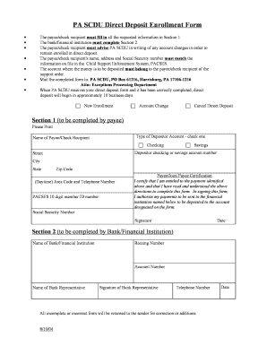 PA SCDU Direct Deposit Enrollment Form
