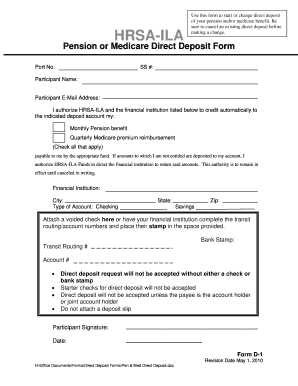 Pension and Medicare Direct Deposit Form