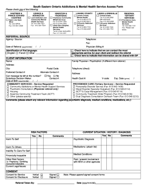South Eastern Ontario Addictions & Mental Health Service Access Form