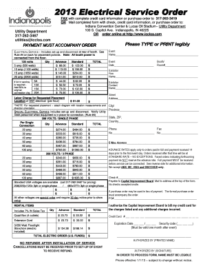 Indiana Convention Center Electrical Service Order Form