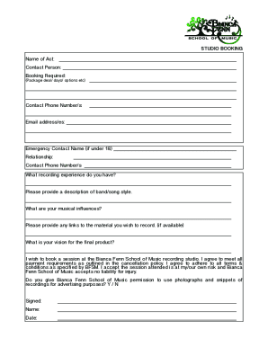 studio booking form