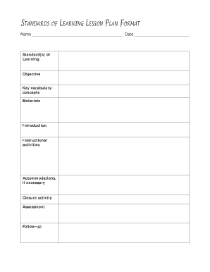 Standards of Learning Lesson Plan Format