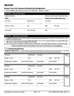 Group Term Life Insurance Beneficiary Designation