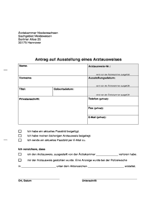 Antrag auf Ausstellung eines Arztausweises