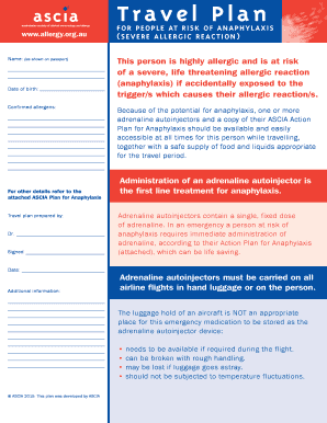 ASCIA Anaphylaxis Travel Plan