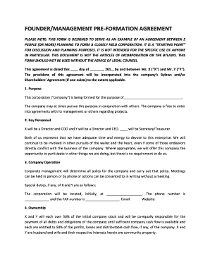 Pre-Formation Agreement for Closely Held Corporation