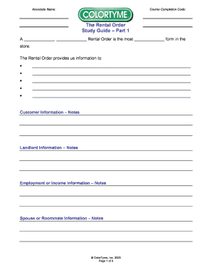 Rental Order Form