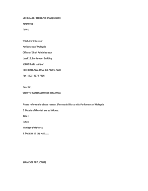 Parliament of Malaysia Visit Request Letter