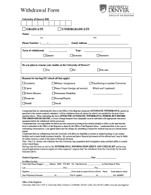 University of Denver Withdrawal Form