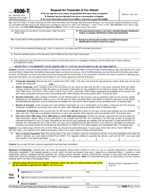 IRS Form 4506-T Request for Transcript of Tax Return