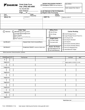 Daikin Applied Parts Order Form