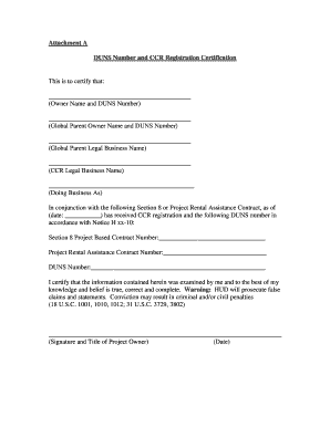 DUNS Number and CCR Registration Certification
