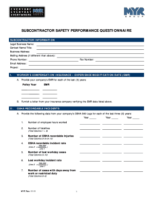 Subcontractor Safety Performance Questionnaire