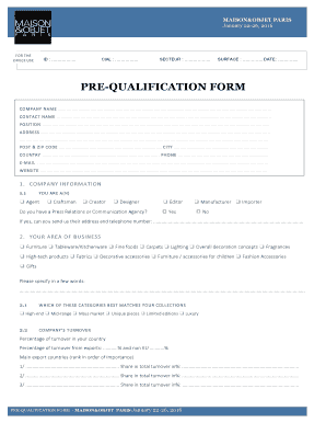 Formulaire de pré-qualification Maison&Objet Paris