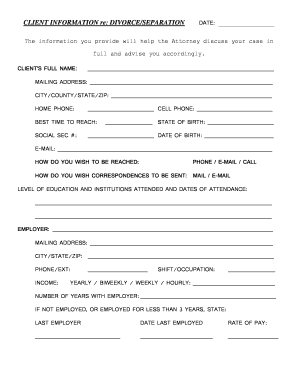 Divorce Client Information Form