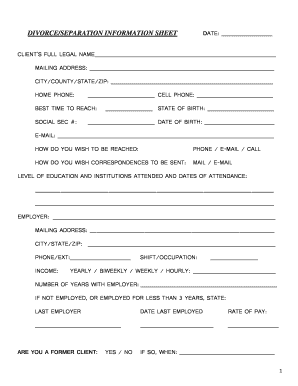 Divorce Separation Information Sheet
