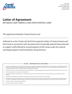 Camp America Letter of Agreement