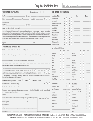 Camp America Medical Form