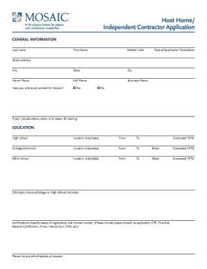 Host Home Independent Contractor Application