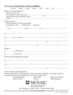 Mosaic Foundation Donation Form