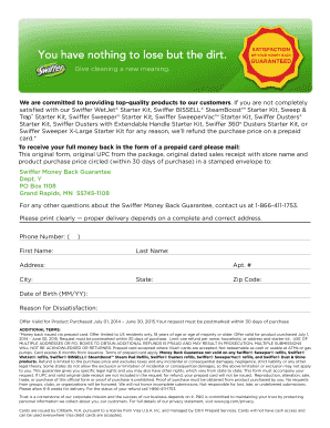 Swiffer Money Back Guarantee Form