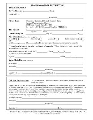 Standing Order Instruction and Gift Aid Declaration
