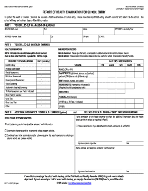 California School Entry Health Examination Report