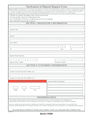 Verification of Deposit Request Form