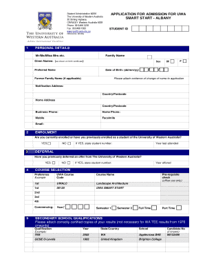 UWA Student Application Form