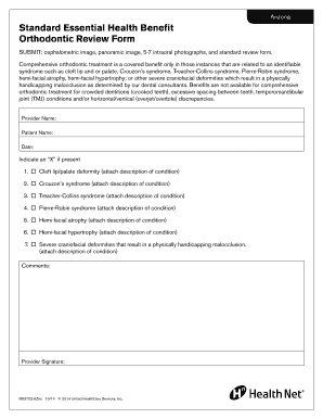 Arizona Orthodontic Review Form