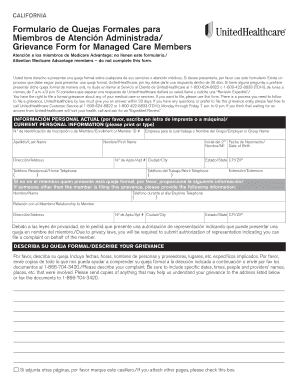 California Formal Grievance Form for Managed Care Members