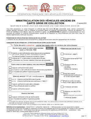 Formulaire d'immatriculation des véhicules anciens