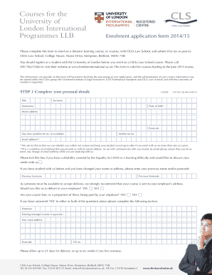 University of London LLB Enrolment Application Form