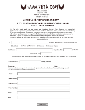 Credit Card Authorization Form