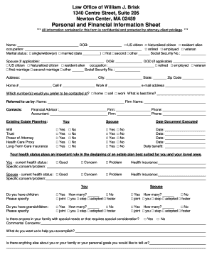 Personal and Financial Information Sheet
