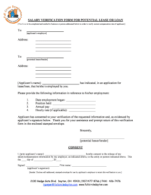Salary Verification Form for Lease or Loan