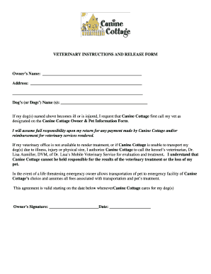 Veterinary Instructions and Release Form