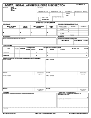 ACORD Builders Risk Insurance Form