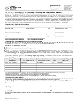 2015–2016 Child Support Paid Verification Worksheet