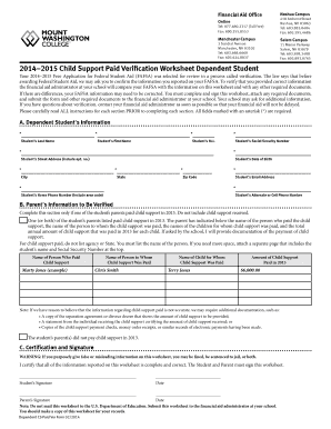 2014–2015 Child Support Paid Verification Worksheet