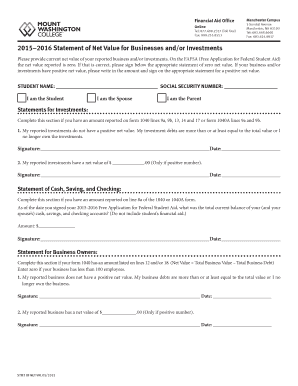 2015–2016 Statement of Net Value for Businesses and/or Investments