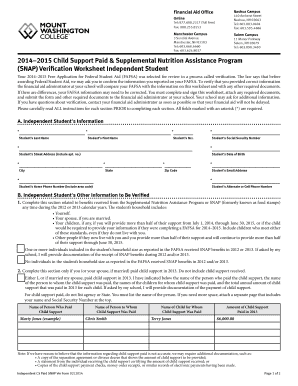2014–2015 Child Support Paid & SNAP Verification Worksheet