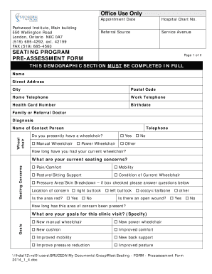 Seating Program Pre-Assessment Form