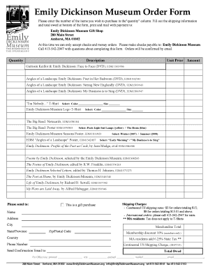 Emily Dickinson Museum Order Form